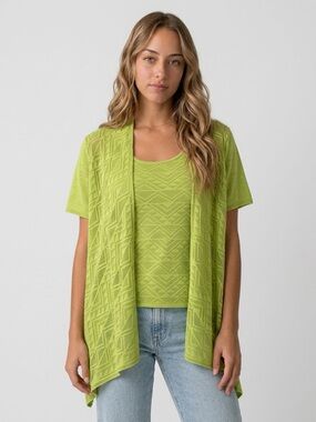 Kim Rogers Women's 2XL Lime Green Open Cardigan Topper Blouse
